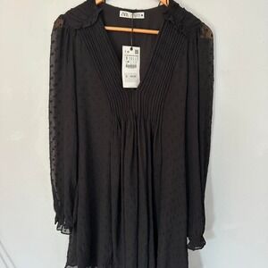 Zara Black‎ Mesh Long Sleeve Dress